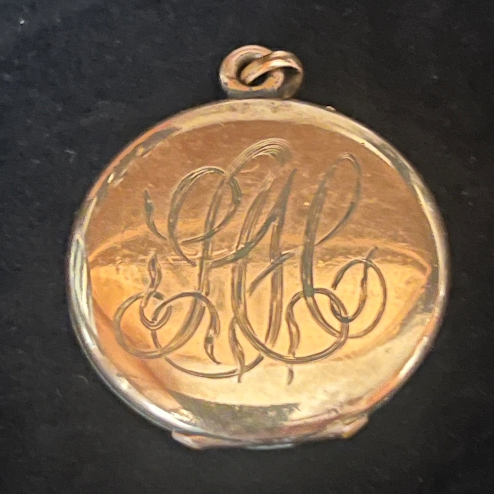 Antique 1901 Engraved HH? Gold over copper round Locket Pendant Signed W & S.B.
